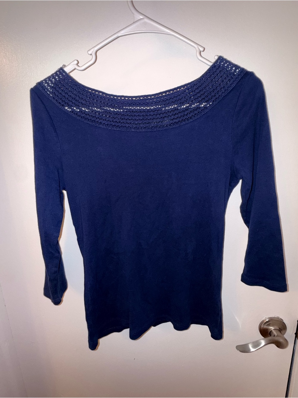 Ralph Lauren Navy Crochet-Trim Scoop Neck Top